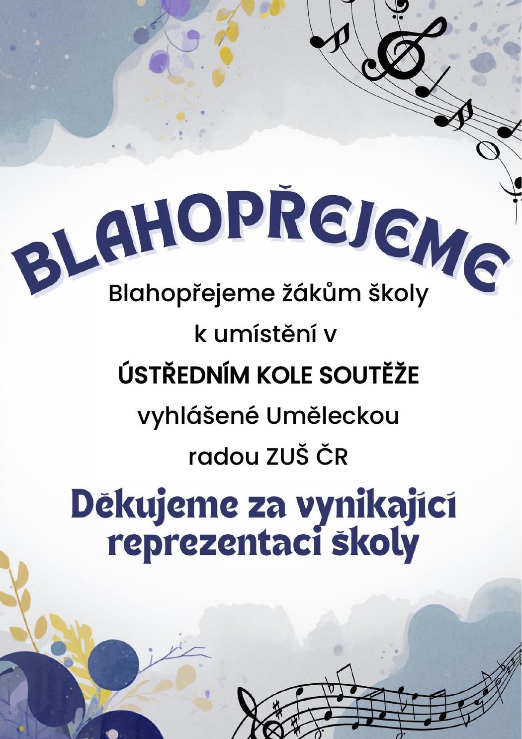 Blahopřejeme Ústřední kolo