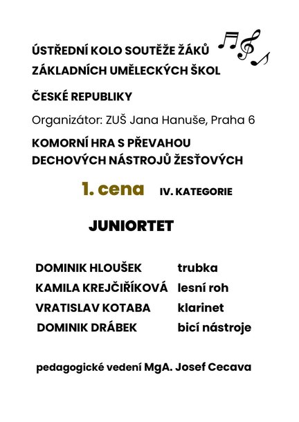 KOMORNÍ HRA S PŘEVAHOU DECHOVÝCH NÁSTROJŮ ŽESŤOVÝCH KRAJSKÉ KOLO