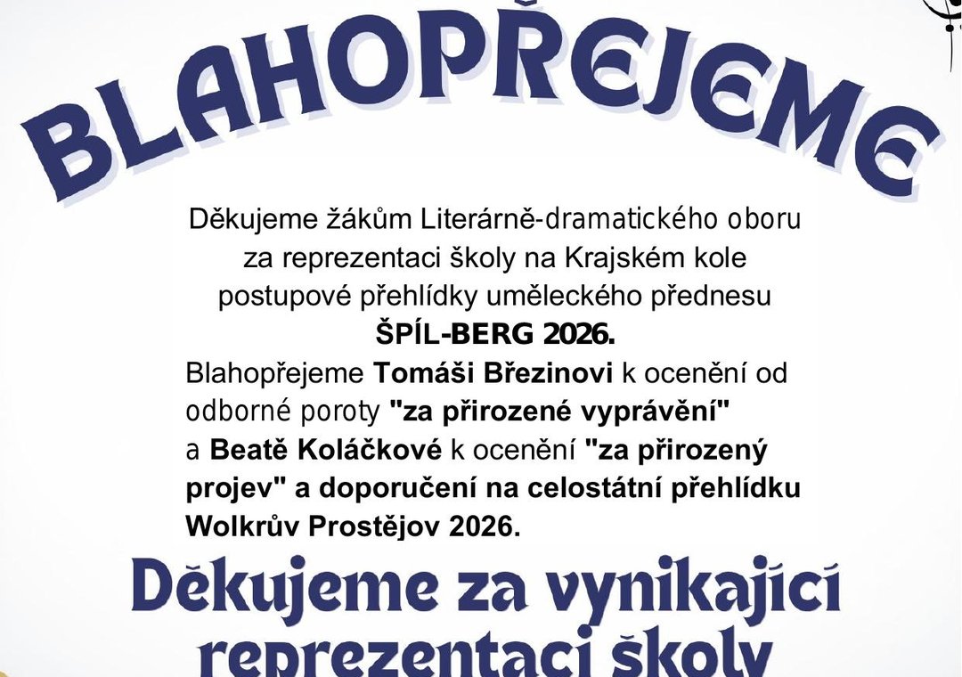 Děkujeme žákům za reprezentaci na Krajském kolech
