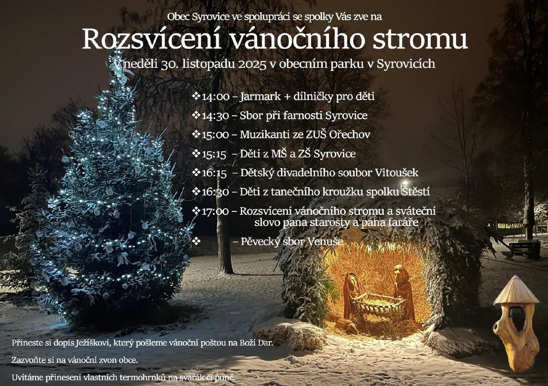 Rozsvícení vánočního stromu v Syrovicích